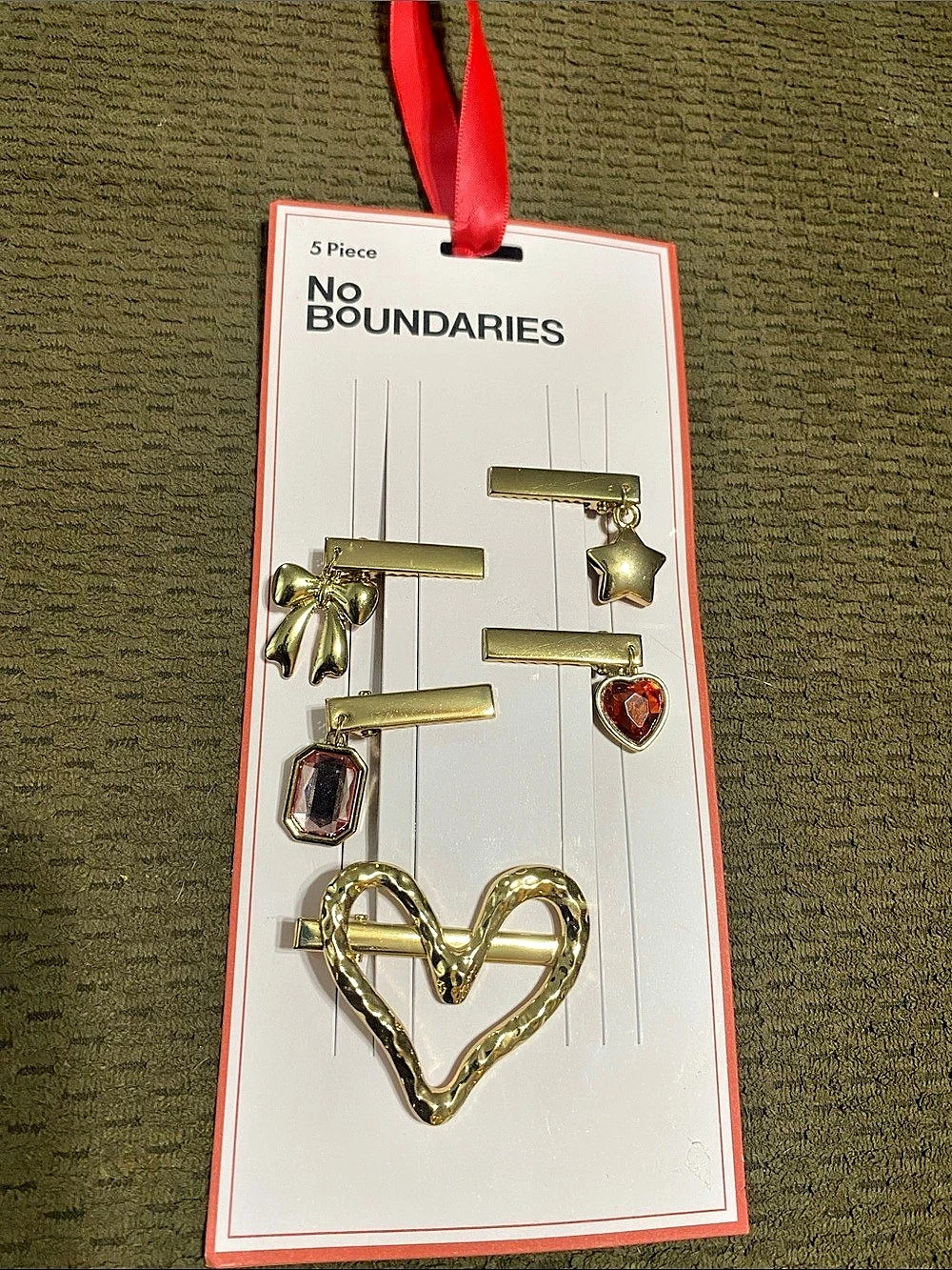 5 Piece No Boundaries Hair/Brooch Pin Set Gold & Red NWT